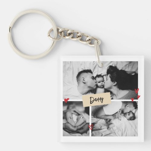 First Fathers Day Vintage Baby Photo Collage Keychain