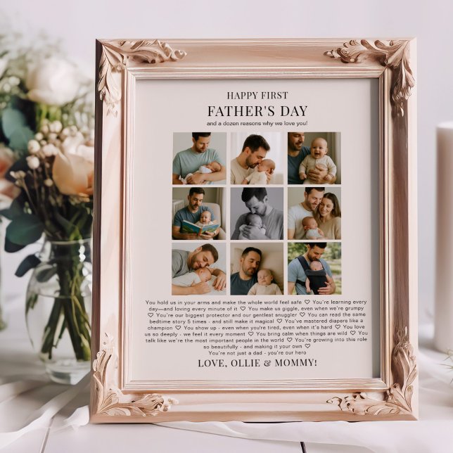 First Father's Day Why We Love You Photo Collage Poster (Father's Day photo collage with reasons why we love you - available printed or digital download)