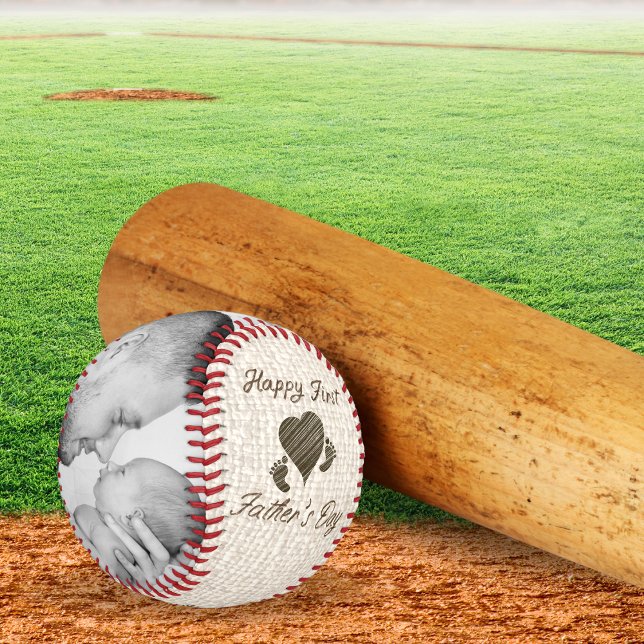  First Father's On Burlap, Heart and Baby Feet Baseball (Creator Uploaded)