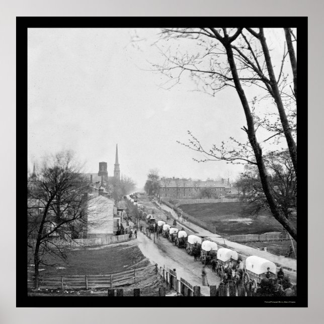 First Federal Wagon Train Entering Town 1865 Poster (Front)