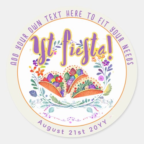 First Fiesta 1st Tacos Folkart Flowers Classic Round Sticker