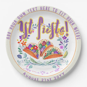 First Fiesta 1st Tacos Folkart Flowers Paper Plates