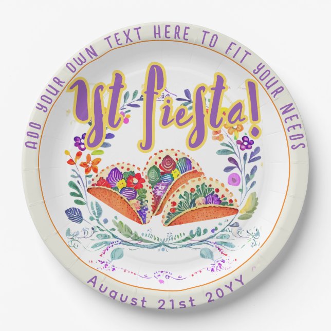 First Fiesta 1st Tacos Folkart Flowers Paper Plates (Front)