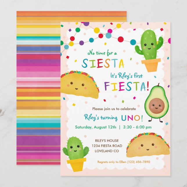 First fiesta birthday - no time for siesta invitation (Front/Back)