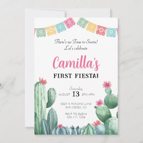 First Fiesta Birthday Party Cactus Invitation