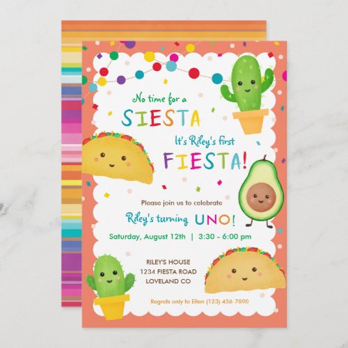 First fiesta birthday party invitation with taco