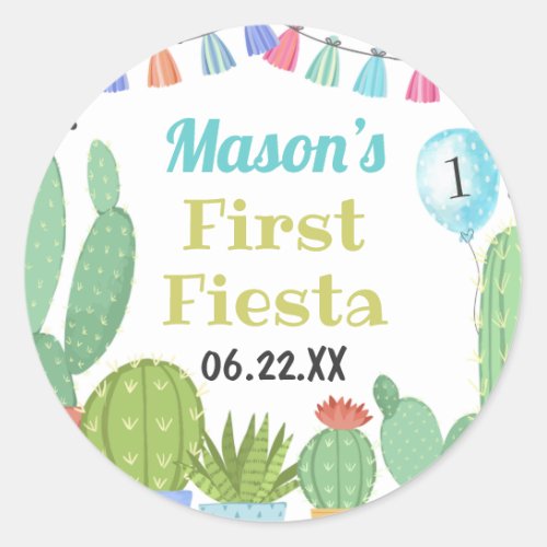 First Fiesta Boy Taco Bout A Party Cactus Birthday Classic Round Sticker