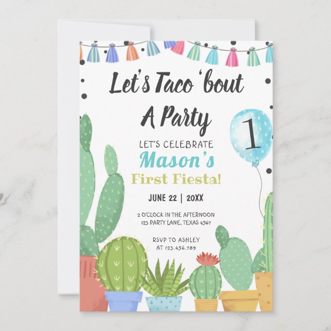 First Fiesta Boy Taco Bout A Party Cactus Birthday Invitation (Front)