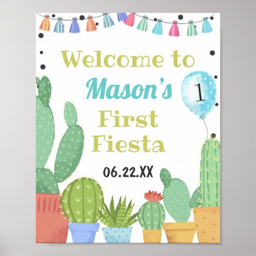 First Fiesta Boy Taco Bout A Party Cactus Birthday Poster