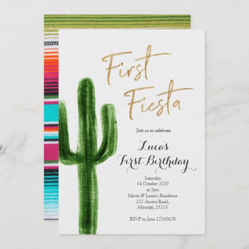 First Fiesta Cactus Birthday Invitation