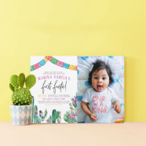 First Fiesta Cactus Succulent Girl Birthday Photo Invitation