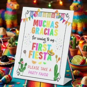 First Fiesta Colorful Mexican 1st Birthday Favor Pedestal Sign