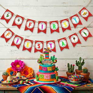 First Fiesta Colorful Mexican 1st Birthday Party Bunting Flags