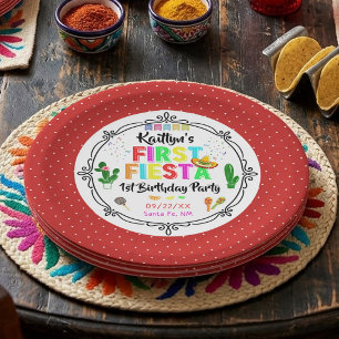 First Fiesta Colorful Mexican 1st Birthday Party Paper Plates