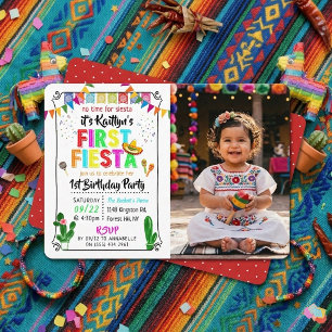 First Fiesta Colorful Mexican 1st Birthday Photo Invitation