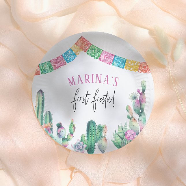 First Fiesta Cute Girl Birthday Paper Plates (Creator Uploaded)