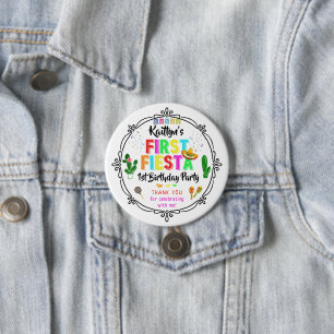 First Fiesta Mexican 1st Birthday Party Favor Button