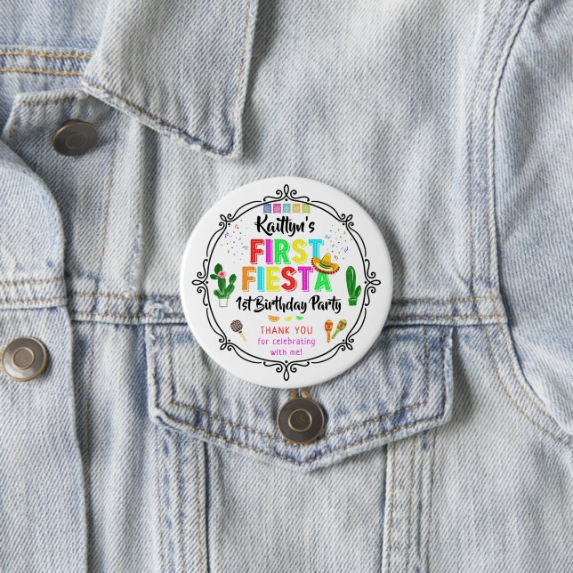 First Fiesta Mexican 1st Birthday Party Favor Button (In Situ)