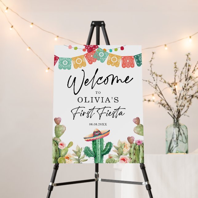 First Fiesta Welcome Sign 1st Birthday Mexican (In Situ (Stand))