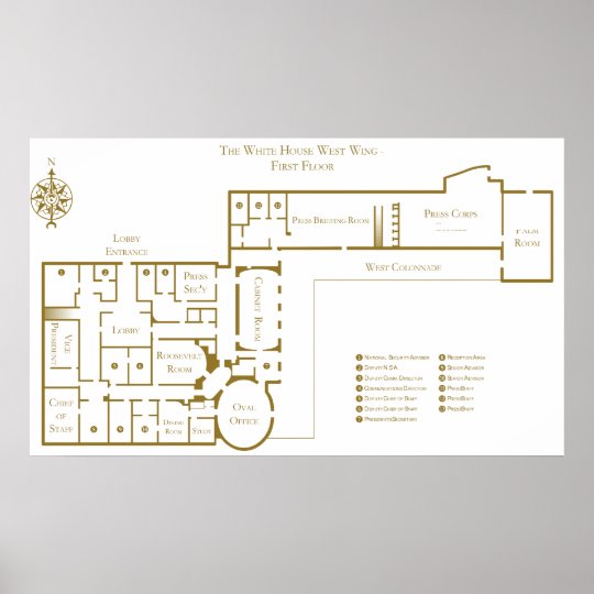 First Floor West Wing The White House Floor Plan Poster