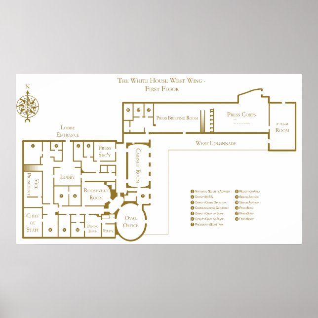 First Floor West Wing The White House Floor Plan Poster (Front)