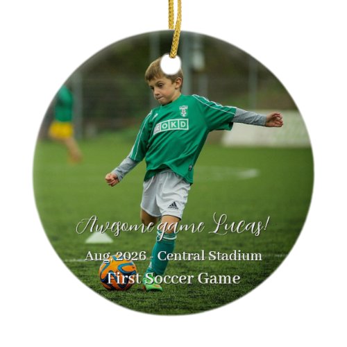 First Game Sport Christmas Family Photo  Ceramic Ornament
