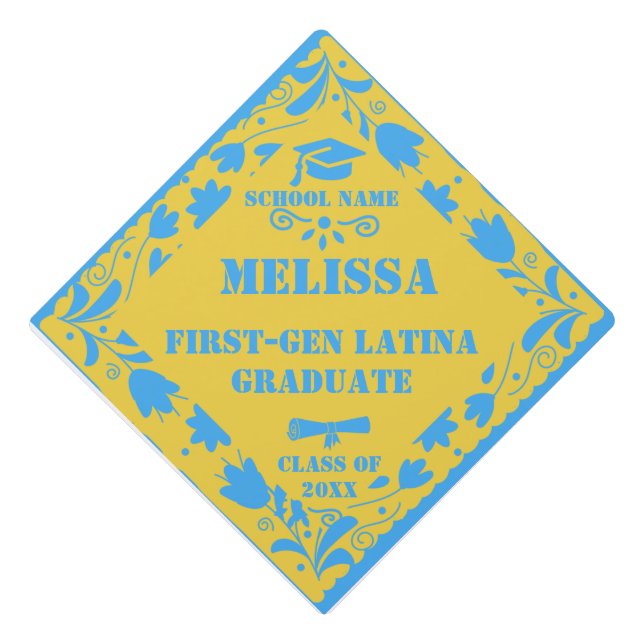 First Gen Latina Graduate Papel Picado  Spanish Graduation Cap Topper (Front)