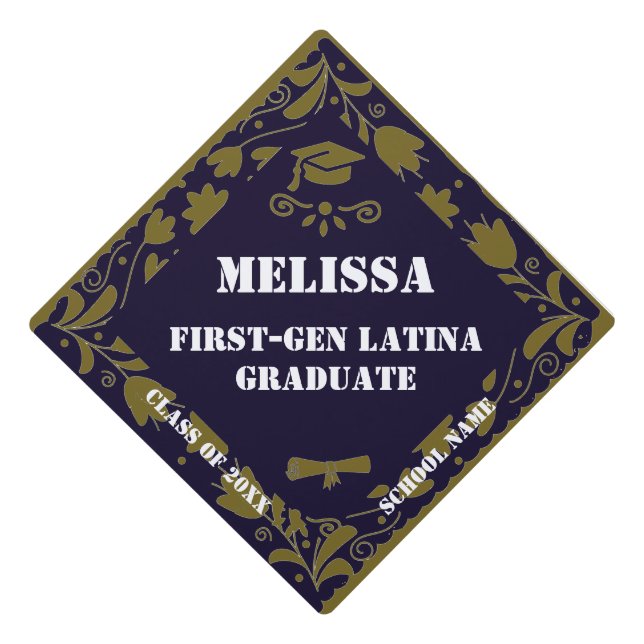 First Gen Latina Graduate Papel Picado  Spanish Graduation Cap Topper (Front)