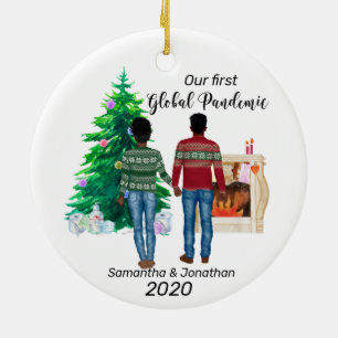 First Global Pandemic 2020  Couple African America Ceramic Ornament