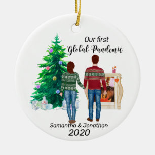 First Global Pandemic 2020  Couple Brown Hair Ceramic Ornament