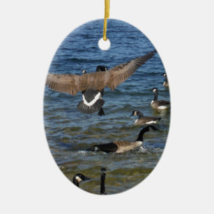 First goose to fly, geese on Lake Arrowhead Ceramic Ornament