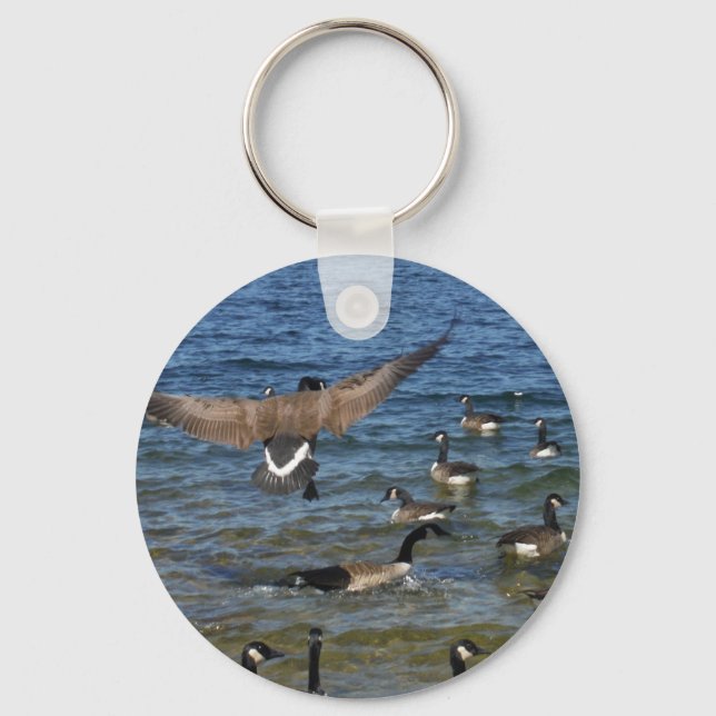 First goose to fly, geese on Lake Arrowhead Keychain (Front)