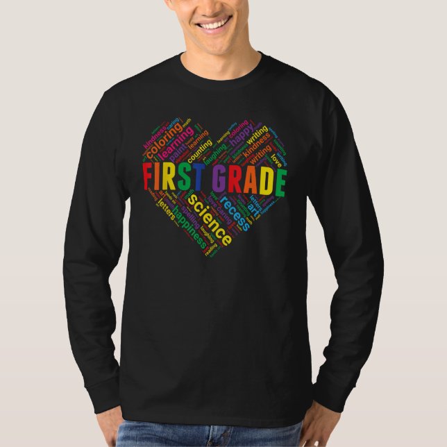 First Grade 1st Grade Teacher Student Heart Back t T-Shirt (Front)