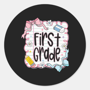 First Grade Back To School Coquette Bow For Girls Classic Round Sticker