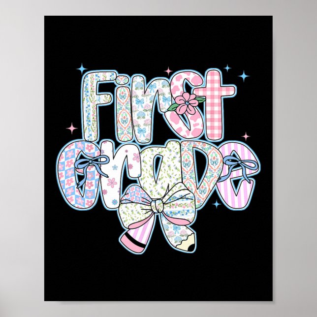 First Grade Back To School Coquette Preppy Pencil  Poster (Front)