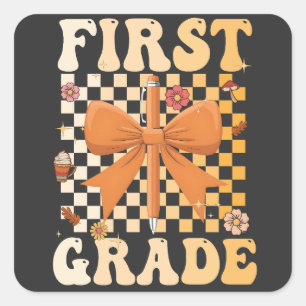 First Grade Back To School Fall Bow Coquette Square Sticker