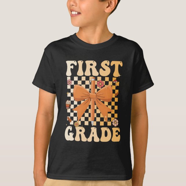 First Grade Back To School Fall Bow Coquette   T-Shirt (Front)