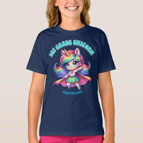 First grade back to school unicorn grade one navy T_Shirt