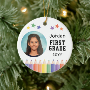 First Grade Colorful Photo Kids Keepsake Ceramic Ornament