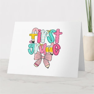 First Grade Coquette Bow Back To School First Day Card