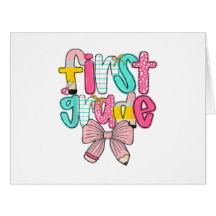 First Grade Coquette Bow Back To School First Day Cards