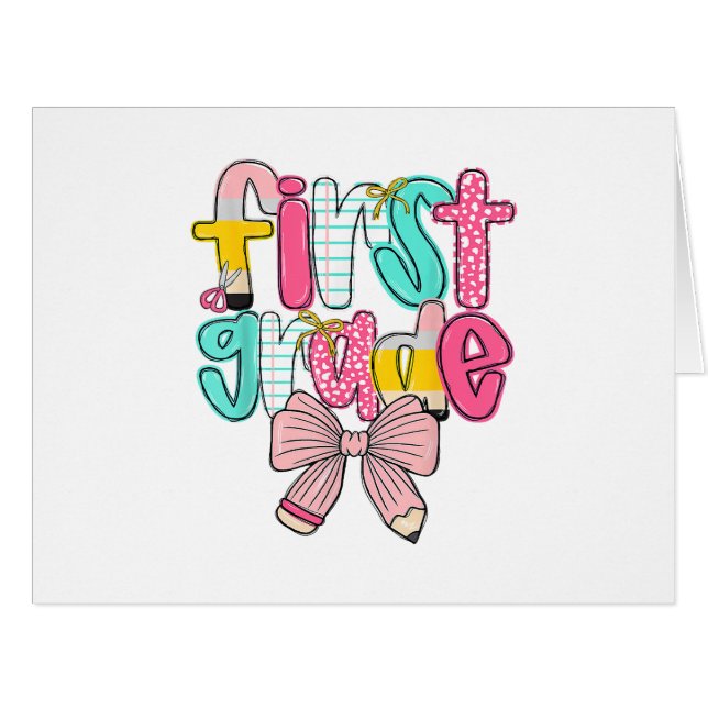 First Grade Coquette Bow Back To School First Day  Cards (Front Horizontal)