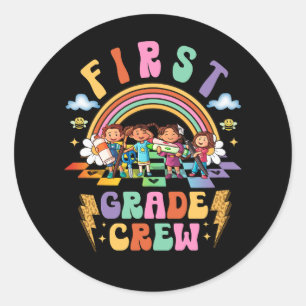 First Grade Crew 1st Graders Retro Vintage Checker Classic Round Sticker