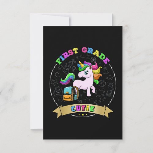 First Grade Cutie Unicorn Back to School Girl Card