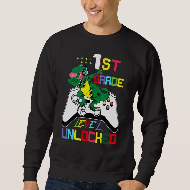 First Grade Dinosaur Dabbing Video Game Back To Sc Sweatshirt (Front)
