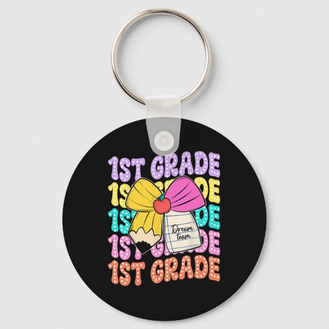 First Grade Dream Team Pencil Bow Back To School 1 Keychain (Front)