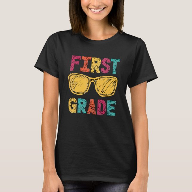 First Grade Glasses Girl Boys 1st Grade Squad Back T-Shirt (Front)