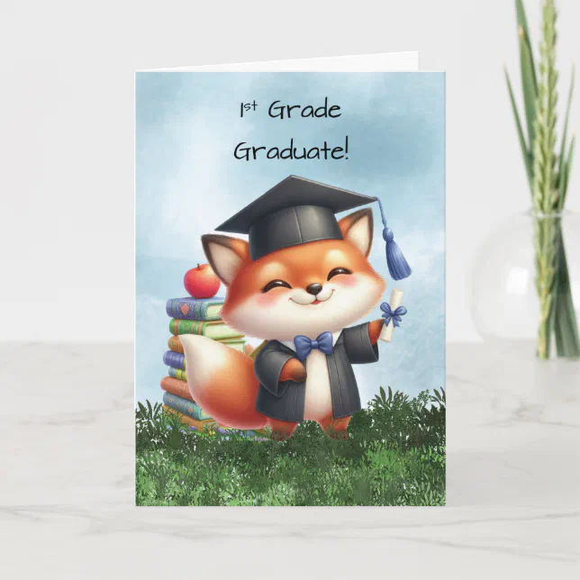 Congratulations Fox First Grade Graduation Boy Fox Congratulations Card | Zazzle