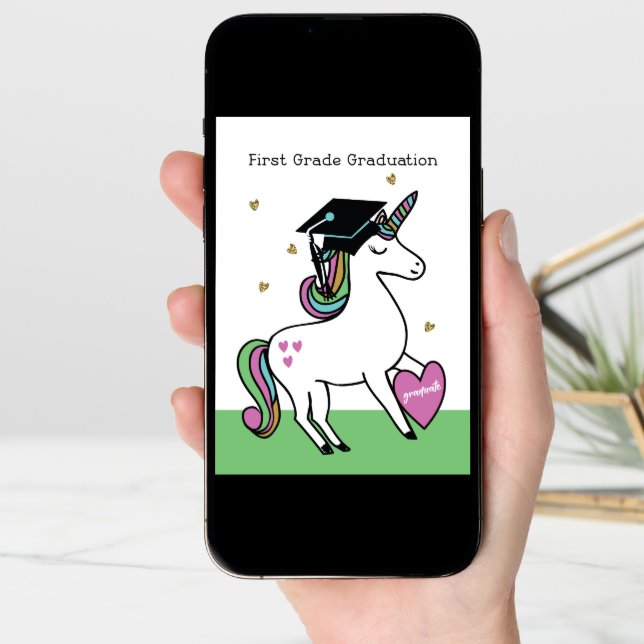 First Grade Graduation Congratulations Unicorn Card (Front Digital)