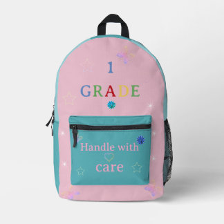 first grade handle with care printed backpack